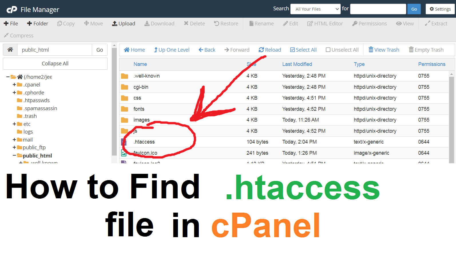 how to find htaccess file in cpanel