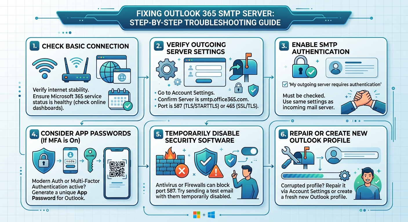 outlook 365 outgoing smtp server not working
